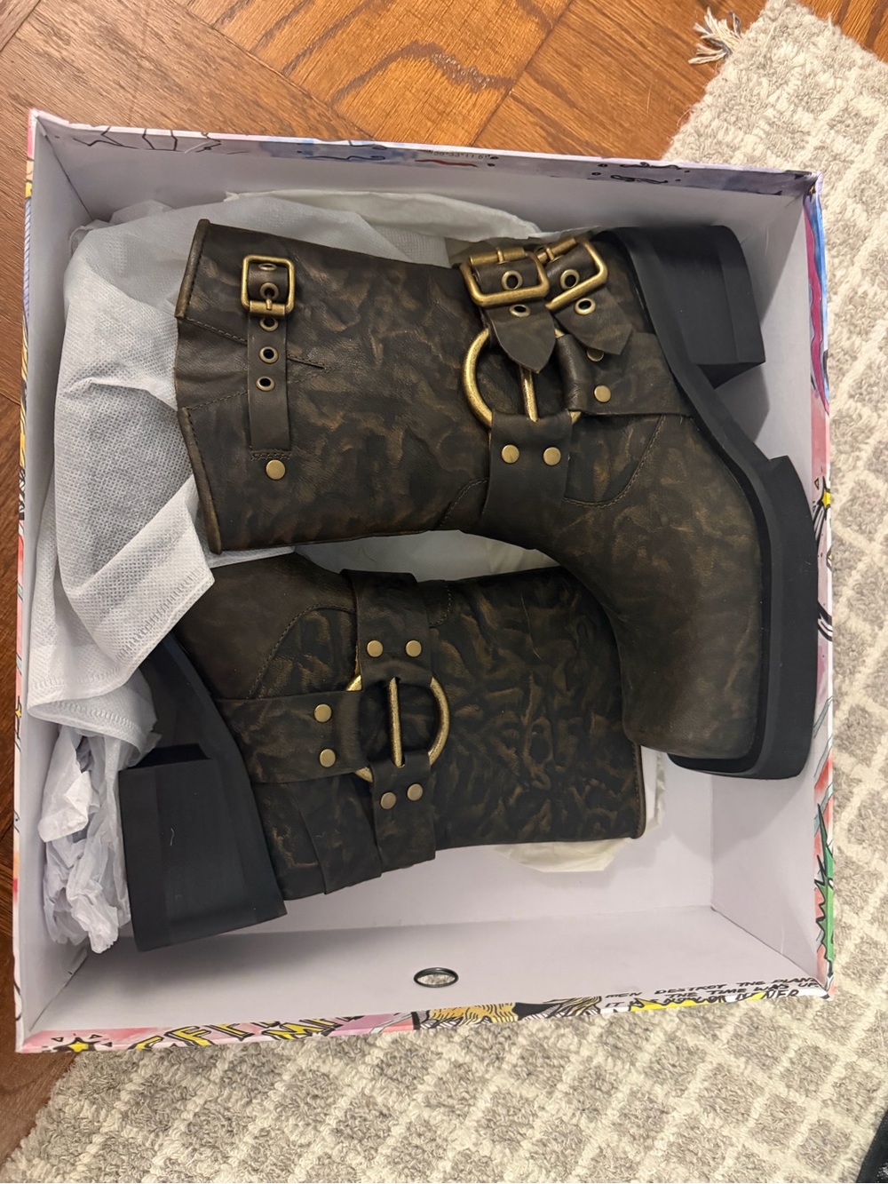 Jeffery Campbell Brown Boots with gold Hardware